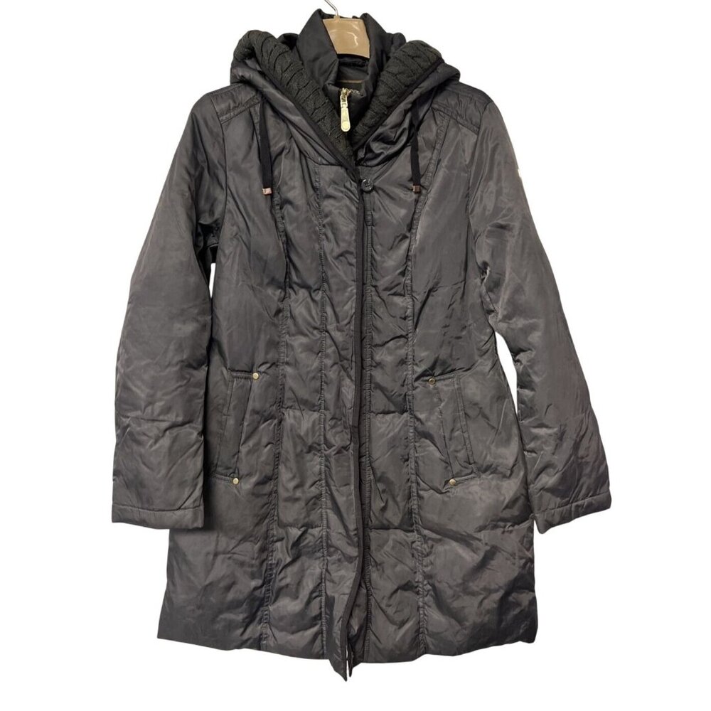 Vince Camuto Black Winter Goose Down Coat Jacket w/ Hood Gold Zipper Medium